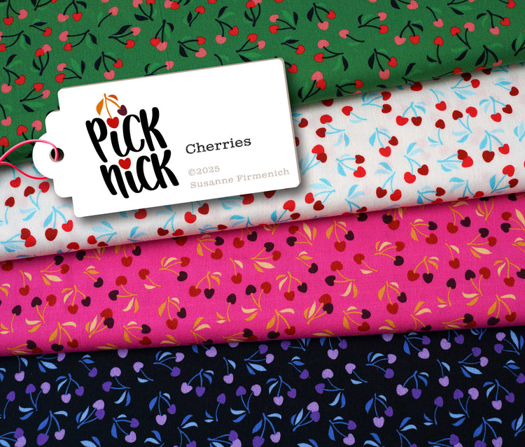 Picknick - CHERRIES - New Cotton Satin Webware