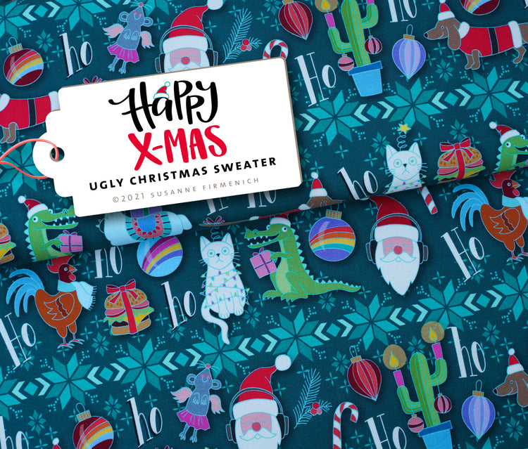 Ugly Christmas Sweater - HAPPY XMAS - Sweat petrol