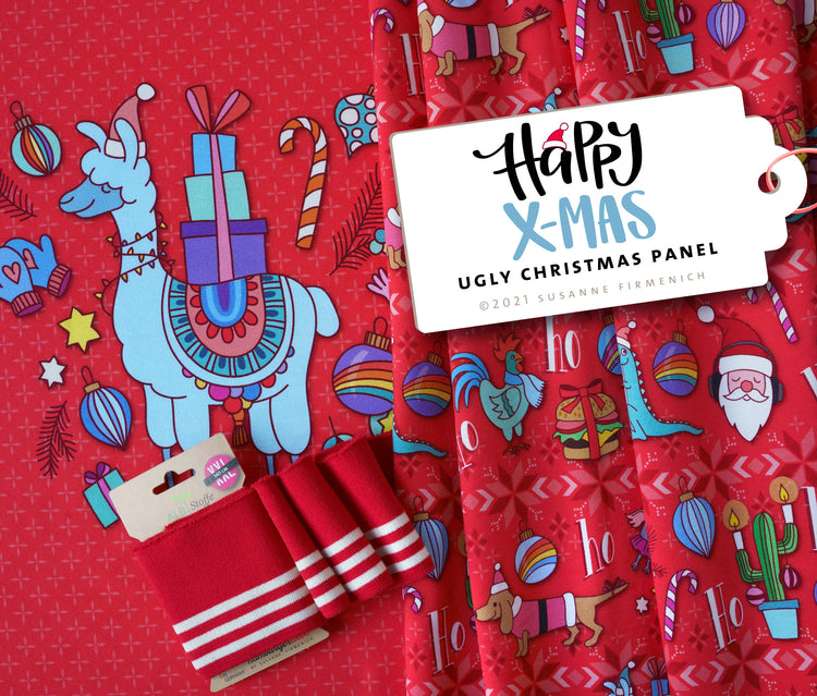 Ugly Christmas Sweater - HAPPY XMAS Panel Lama